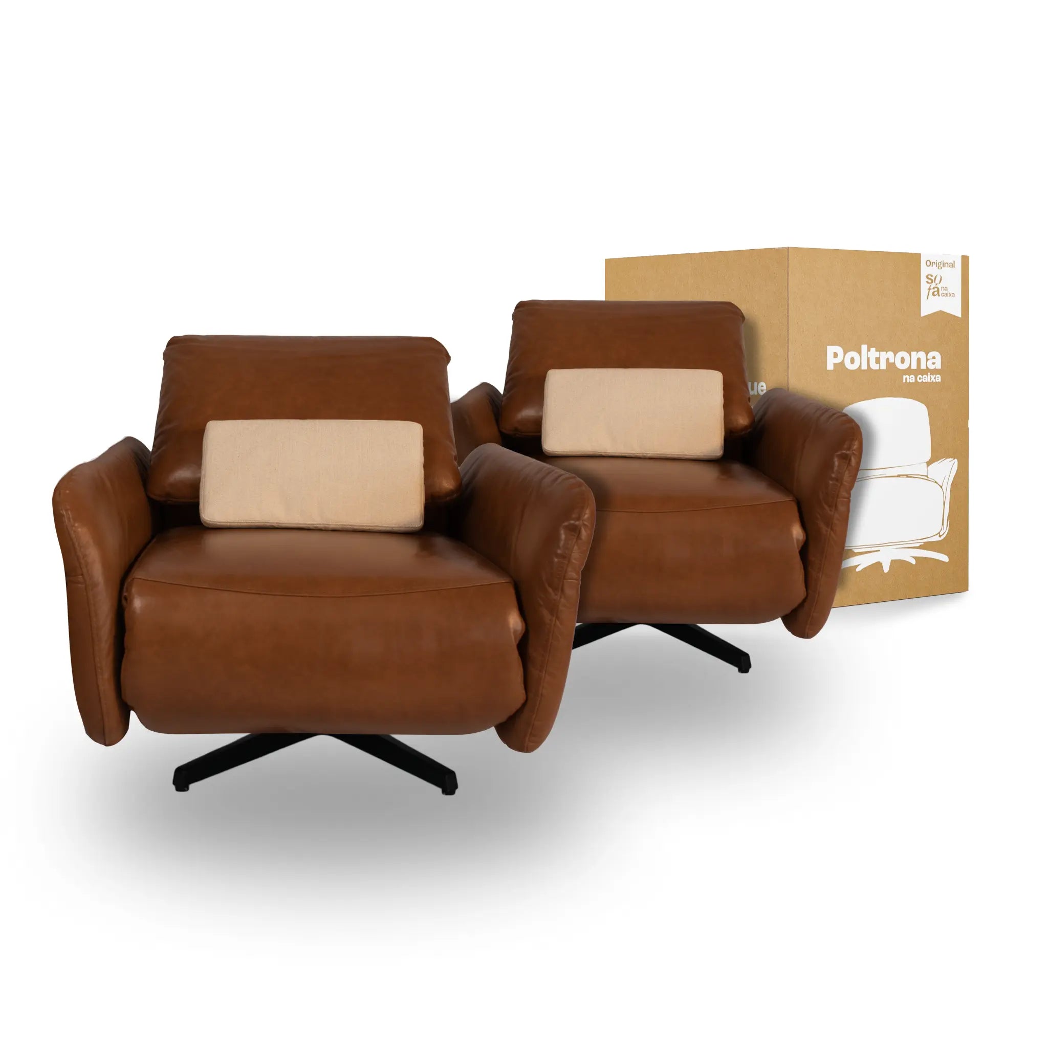 02 Poltronas Reclináveis na Caixa - Fleex Tech Couro – Poltrona na Caixa - Couro Marrom